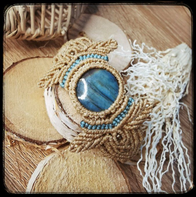 Manchette micro-macramé  "LABRADORITE"