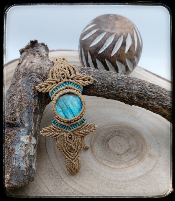 Manchette micro-macramé  "LABRADORITE"