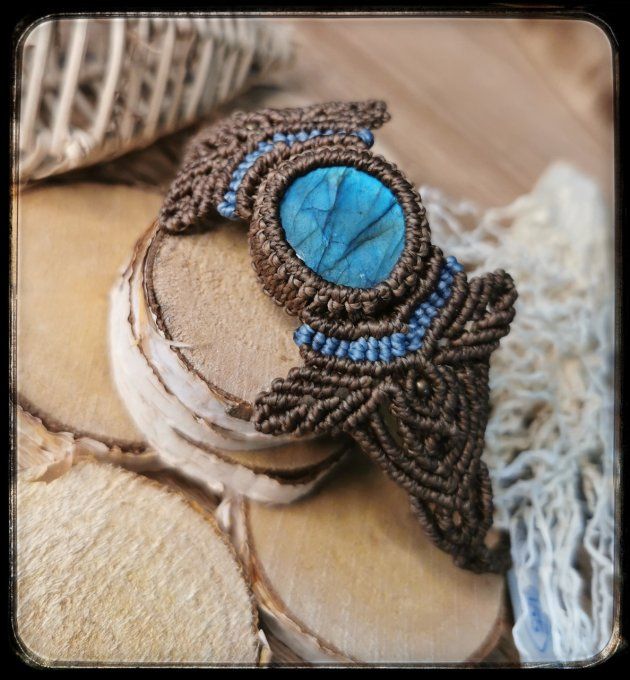 Manchette micro-macramé  "LABRADORITE"