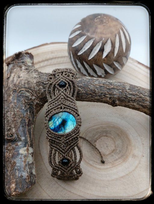 Manchette micro-macramé  "LABRADORITE"