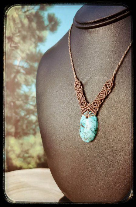 Collier micro-macramé "TURQUOISE DU PEROU"