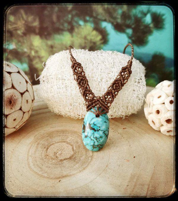 Collier micro-macramé "TURQUOISE DU PEROU"