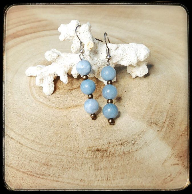 boucles d'oreilles pierres naturelles "AIGUE MARINE"