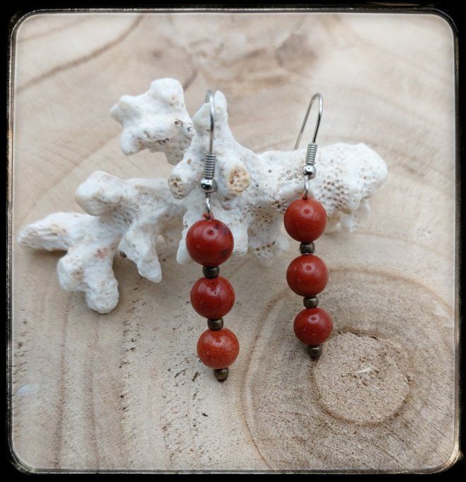 Boucles d'oreilles pierres naturelles "JASPE ROUGE"