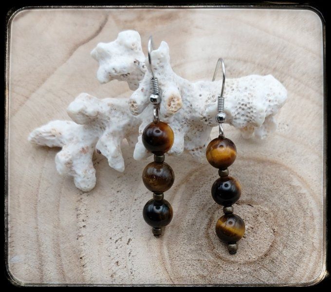 Boucles d'oreilles pierres naturelles  "OEIL DE TIGRE"