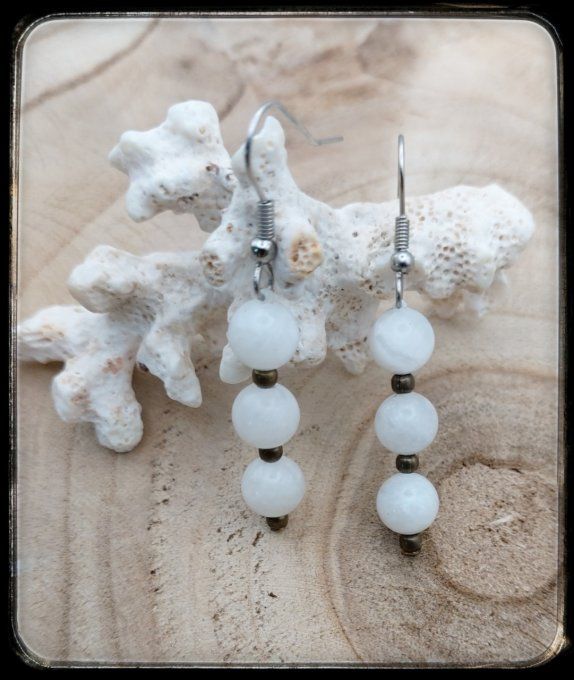 Boucles d'oreilles pierres naturelles "PIERRE DE LUNE"