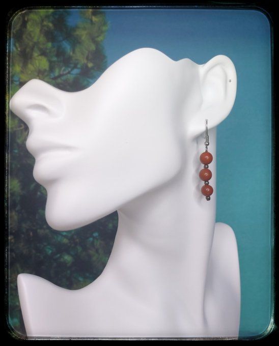 Boucles d'oreilles pierres naturelles "JASPE ROUGE"