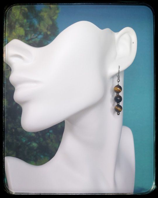 Boucles d'oreilles pierres naturelles  "OEIL DE TIGRE"