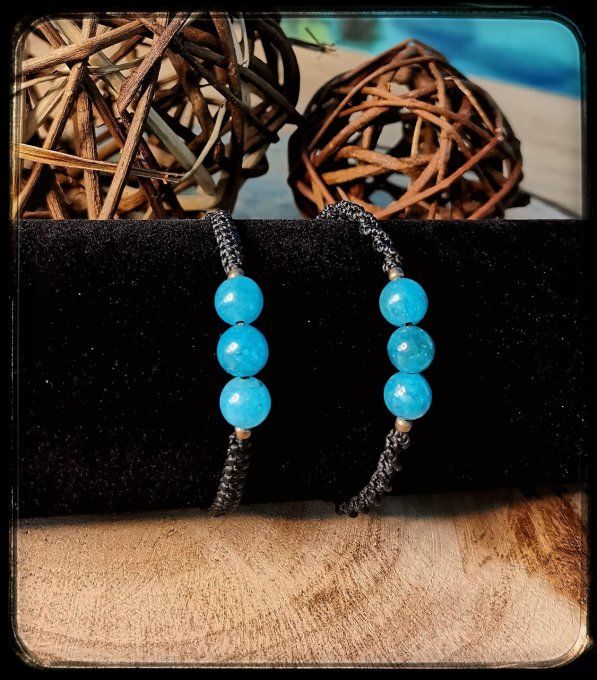 Bracelet en micro-macramé "APATITE BLEUE"