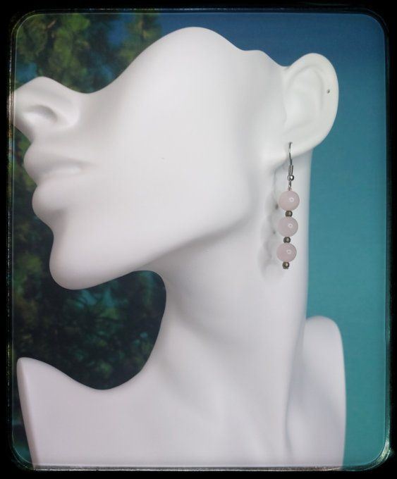 Boucles d'oreilles pierres naturelles "QUARTZ ROSE"